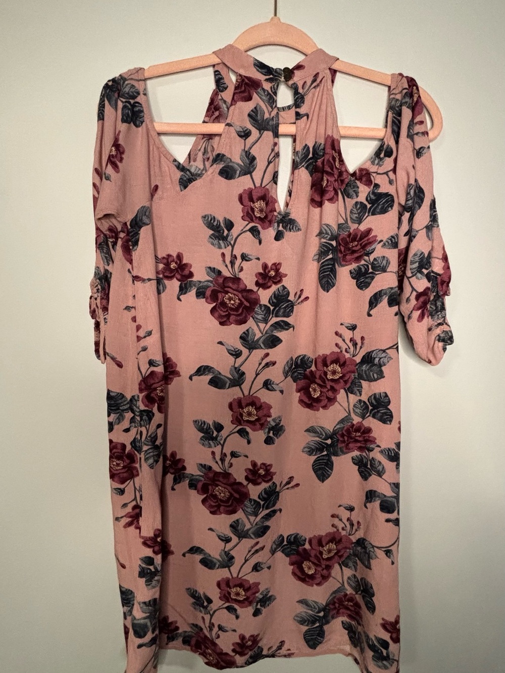 American Eagle Outfitters Blush Pink Floral Cold-Shoulder Mini Dress
